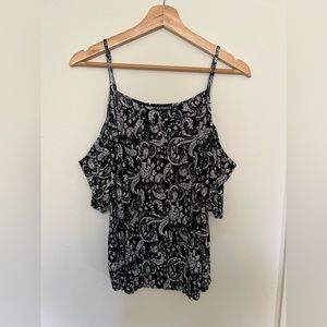 Black and Cream Paisley Off-The-Shoulder Top